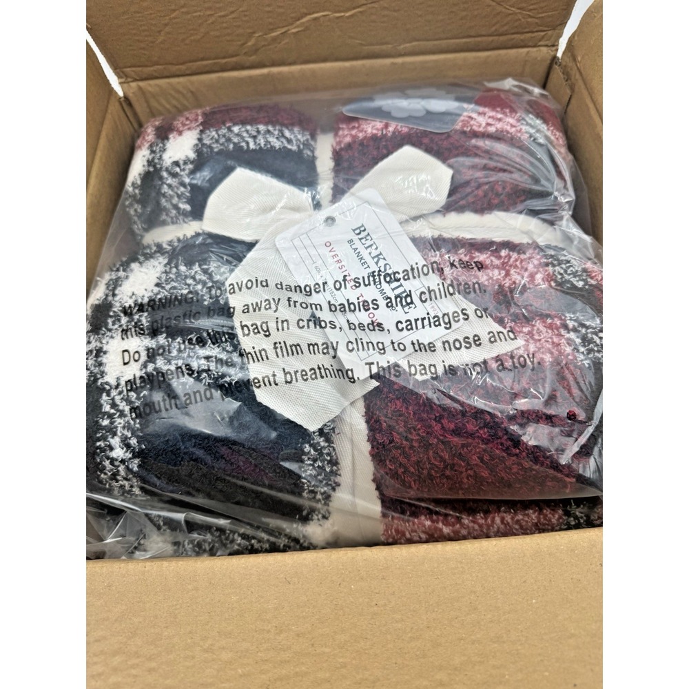 Berkshire Blanket Retro Plaid Plush Oversized Throw – Red – New